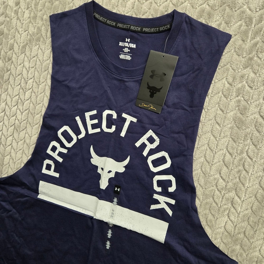 Under Armour Project Rock Payoff Graphic Sleeveless‎ Tank Navy Blue XLT NWT